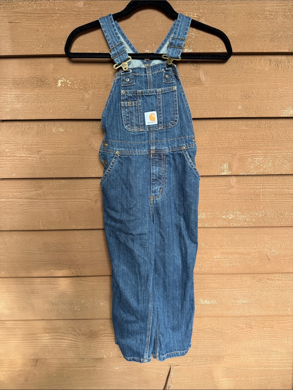 Carhartt Kids Blue Denim Bib Overalls with Front Patch size 5